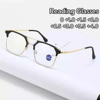 Очки высокой четкости с защитой от синего света при пресбиопии, сверхлегкие квадратные мужские очки, очки для чтения с большой оправой и двойным лучом 1.0