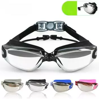 Очки высокой четкости в большой оправе. Универсальные очки для плавания для взрослых. Водонепроницаемые и противотуманные гальваники. Встроенные беруши и очки для плавания.