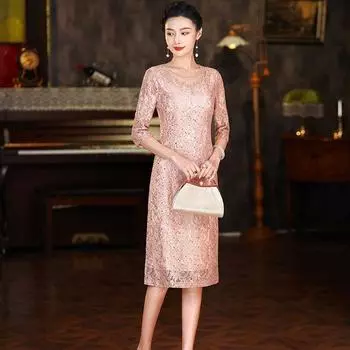 October High-End Mom Autumn Clothes Wedding Suit Lotus root starch three-point sleeve 2XL