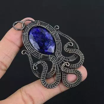 Octopus Blue Sapphire Pendant Sapphire Gemstone Pendant Copper Wire Wrapped Pendant Necklace Sapphire Jewelry Gifts For Her Animal Jewelry синий
