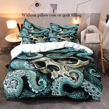 Octopus Tentacle Skull Three-Piece Duvet Cover Digital Printing Bedding Home Textiles EU single 135*200