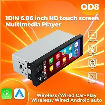OD8 6.86 1280*480 1 Din MP5 плеер автомобильный радиоприемник беспроводной Carplay Android Auto мультимедийный плеер 1Din FM авто радио стерео