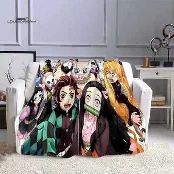 Одеяла LOUSIDREAM Demon Slayer для кроватей, дома, путешествий, взрослых, фланелевое одеяло для дивана, кровати, гостиной, дивана, ребенка, сохраняющее тепло 75x90cm