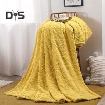 Одеяло AC Ultra-Soft Single Layer Plush Comfort Pure Color Jacquard Woven Rhombus Pattern Maximum Comfort Microfiber Super Warm Sofa Bed Office Nap 150x200cm лимонно-желтый