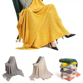 Одеяло-бегун, диван, кондиционер, цветное вязаное одеяло, однотонное одеяло, офисная шаль с кисточками 172*127cm