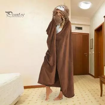 Одеяло большого размера с изображением животных, плотное, сохраняющее тепло, с капюшоном, с вышивкой из мультфильмов, двухстороннее, фланелевое, для путешествий, кемпинга, дома, одеяло темно-синий