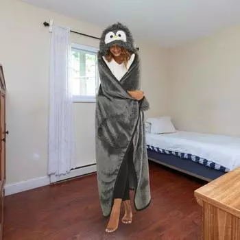 Одеяло большого размера с изображением животных, плотное, сохраняющее тепло, с капюшоном, с вышивкой из мультфильмов, двухстороннее, фланелевое, для путешествий, кемпинга, дома, одеяло темно-синий