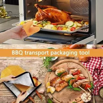 Одеяло для барбекю с 2 перчатками для гриля, многоразовое одеяло для отдыха на барбекю, термоизоляционная сумка для отдыха мяса с застежкой-молнией для гриля на открытом воздухе синий