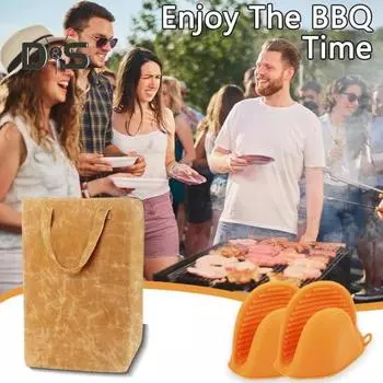 Одеяло для барбекю с 2 перчатками для гриля, многоразовое одеяло для отдыха на барбекю, термоизоляционная сумка для отдыха мяса с застежкой-молнией для гриля на открытом воздухе синий