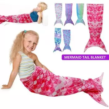 Одеяло для девочек «Хвост русалки» 120 см, мягкое фланелевое одеяло для сна, радужное омбре, спальный мешок, детское одеяло «Русалочка», новое 145x50cm красный