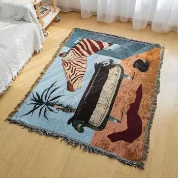 Одеяло для дивана, домашний коврик для пикника, дорожное одеяло, кровать, утолщенное большое мягкое одеяло, вязаное одеяло с кисточками для дивана, декоративная шаль 130 * 160cm