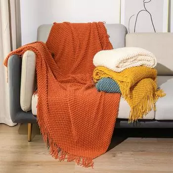 Одеяло для дивана Four Season, одеяло, вязаное одеяло с рисунком ананаса, одеяло для офисного сна, одеяло для кондиционера, одеяло с фасолью и одеяло 127*172CM оранжевый