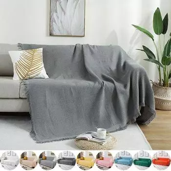 Одеяло для дивана-полотенца, однотонное вязаное покрывало для дивана, одеяло, клетчатое полотенце, чехлы, защитный чехол, домашний декор 90*90cm серый