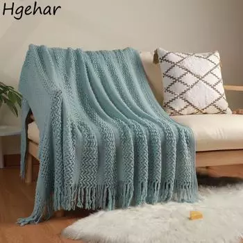 Одеяло для дивана в скандинавском стиле, вязаное для отеля, одеяла с вырезом на конце кровати, с художественной кисточкой, теплый ворс, 8 цветов, корейский стиль, мода 127x152cm