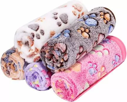 Одеяло для домашних животных, одеяло для собак и кошек, коврик, полотенце, мягкое, для защиты от холода на осень/зиму, теплое, моющееся, с рисунком милой лапки в виде кораллового флиса Angelpet (S, набор из 5 шт.)