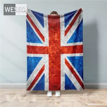 Одеяло для кровати с флагом Великобритании, одноместное двойное одеяло в стиле ретро, модное фланелевое декоративное одеяло для дивана, многоцелевое дорожное одеяло 80x100cm