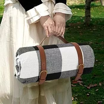 Одеяло для пикника трехслойное из искусственной кожи с ручкой влагостойкое портативное утолщенное многоцелевое зимнее теплое клетчатое коврик для кемпинга товары для улицы 150x200cm 9