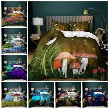 Одеяло «Грибной мир», пододеяльник, наволочка, комплект постельного белья, односпальный, двухместный, размера «king-size» Single 135x200cm