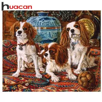 Одеяло Huacan, кавалер-кинг-чарльз-спаниель, алмазная живопись, полная круглая алмазная вышивка, вышивка крестиком, декор для детской комнаты Full Round 20*30 cm
