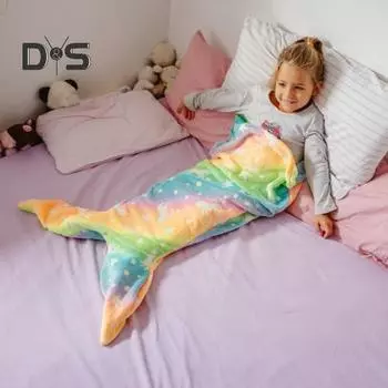 Одеяло «Хвост русалки», спальный мешок, мягкий фланелевый, светящийся в темноте, носимый спальный мешок, реквизит для фотосъемки, одеяло для домашнего детского сада B