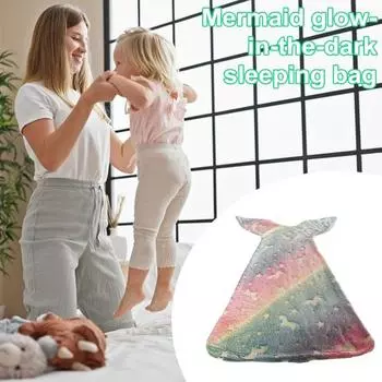 Одеяло «Хвост русалки», светящееся в темноте, плюшевое одеяло, спальный мешок для детей, диван-кровать разноцветный