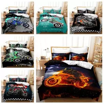Одеяло и наволочка с 3D-принтом мотоцикла, постельное белье для комнаты для 2 или 3 мальчиков, AU140 * 210, полноразмерное мягкое и быстросохнущее украшение для дома Baby 100x135cm