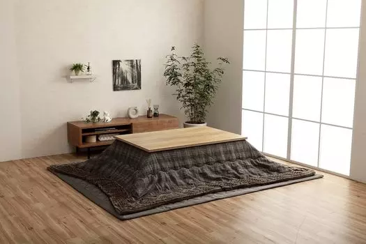 Одеяло Ikehiko Kotatsu Balan 190 x 190 см, серое, квадратное, один предмет, повседневная клетка, современный, приблизительно. #6840909 серый