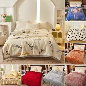 Одеяло из фланели Утолщенное цветочное набивное двухслойное Сохранение тепла Легкое в уходе Машинная стирка Максимальный комфорт Двустороннее очень большое одеяло