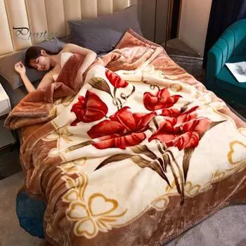 Одеяло из фланели Утолщенное Цветочный принт Двухслойное Сохранение тепла Простота ухода Машинная стирка Максимальный комфорт Двустороннее Очень большой размер Зима P