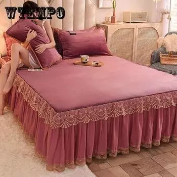 Одеяло из кораллового флиса, теплая юбка-кровать, цельный утолщенный фланелевой наматрасник, покрывало, одеяло, защитный чехол 120*200cm красный