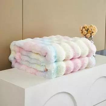 Одеяло из кроличьего флиса, Радужное двухслойное одеяло, зимнее утепленное одеяло для дивана, офисное одеяло для сна, теплое одеяло для общежития 100*160cm разноцветный