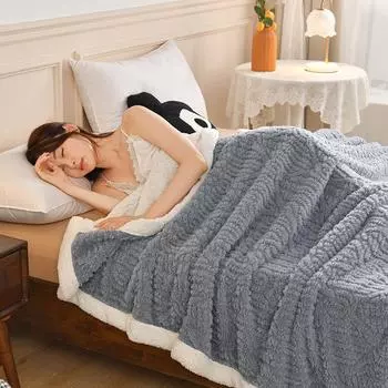 Одеяло из жаккардовой тафты и хлопкового флиса, двухслойное одеяло из овечьей шерсти, повседневное одеяло с кондиционером 100*150cm коричневый