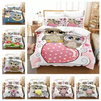 Одеяло/пододеяльник/Doona с изображением совы, набор одноместных, двуспальных/королевских/королевских постельных принадлежностей с героями мультфильмов Single 135x200cm