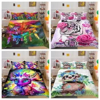 Одеяло, пододеяльник, комплект постельного белья со стрекозой и енотом, домашний комплект постельного белья, комплект постельного белья Single 135x200cm