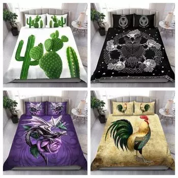 Одеяло, пододеяльник, красный и черный череп, художественное постельное белье, домашний комплект постельного белья Single 135x200cm