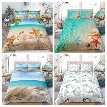 Одеяло/пододеяльник с океаном, мягкая микрофибра, наборы детского постельного белья для морского пляжа, без одеяла Single 135x200cm