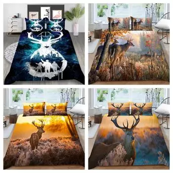 Одеяло, покрывало для постельного белья, чехол с 3D принтом оленя, домашнее постельное белье, модные комплекты дышащих пододеяльников из полиэстера UK Single 135x200cm