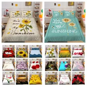 Одеяло с 3D принтом цветов, комплект двойного размера, полиэстеровые покрывала для девочек, роскошное мягкое домашнее постельное белье UK Single 135x200cm