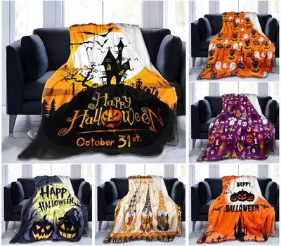 Одеяло с 3D принтом ужасов на Хэллоуин, фланелевое домашнее одеяло, плюшевое мягкое удобное одеяло для домашнего декора 75x90cm