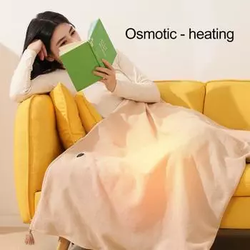 Одеяло с электрообогревом и тройным контролем температуры, с зарядкой через USB, портативное, съемное, моющееся, двухстороннее, трикотажное зелёный