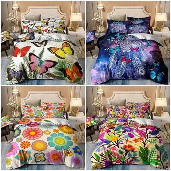 Одеяло с бабочкой и цветочным принтом Doona, комплект пододеяльников размера «queen-size», постельные принадлежности, наволочки Single 135x200cm