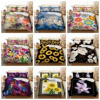 Одеяло с цветочным принтом Doona, комплект пододеяльников, одинарные, двуспальные, постельные принадлежности размера «queen-size», наволочки Single 135x200cm