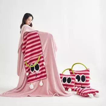 Одеяло с изображением монстра с большими глазами, офисной машины, лоскутное одеяло, диванная подушка, одеяло 2-в-1, вышитое фланелевое одеяло для спальни 40x40cm(100x150)