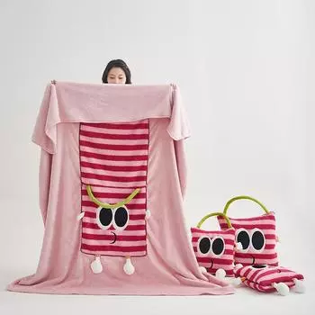 Одеяло с изображением монстра с большими глазами, офисной машины, лоскутное одеяло, диванная подушка, одеяло 2-в-1, вышитое фланелевое одеяло для спальни 100 * 150cm