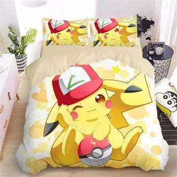 Одеяло с изображением покемона Пикачу в 3D, постельное белье с принтом аниме для детей, мальчиков и девочек, взрослых, детский комплект постельного белья, праздничный подарок 135x200cm-2pcs