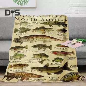 Одеяло с изображением рыб и их имен, принты для любителей рыбалки, можно стирать в стиральной машине, подарок рыбаку, фланелевое одеяло для кровати, дивана, дивана для всех 70x100 cm