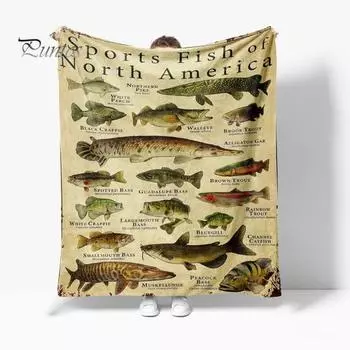 Одеяло с изображением рыб и их имен, принты для любителей рыбалки, можно стирать в стиральной машине, подарок рыбаку, фланелевое одеяло для кровати, дивана, дивана для всех 70x100 cm