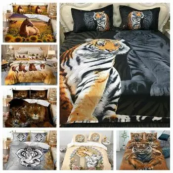 Одеяло с изображением тигра, комплекты пододеяльников Doona, двойные наволочки для кровати размера «queen-size» Single 135x200cm