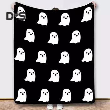 Одеяло с кондиционером, жаккардовое одеяло в стиле Хэллоуина с рисунком призрака, портативное, идеально расслабляющее, двухстороннее, для использования в любое время года, диван в общежитии M чёрный