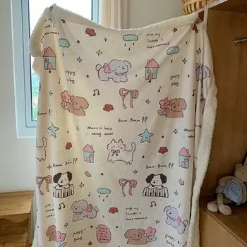 Одеяло с милыми рисунками кошек и собак из мультфильмов для детей и подростков, флисовое одеяло для девочек, легкое, утолщенное, теплое, плюшевое, мягкое одеяло 100x150cm (39x59in)
